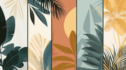 Papier peint tropical Tendres feuilles de palmier sur fond pastel