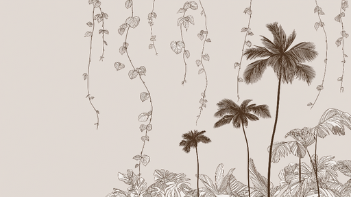Papier peint tropical Végétation exotique en nuances de brun