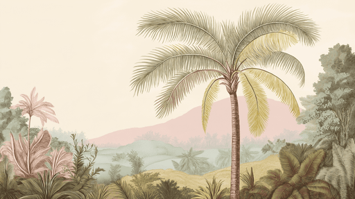 Papier peint tropical Végétation luxuriante et palmiers délicatement illustrés