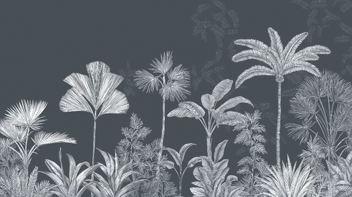 Papier peint tropique Motifs de feuillages exotiques sur fond sombre