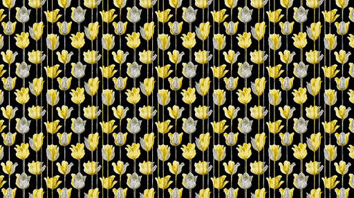 Papier peint tulipes Motif de tulipes jaunes et grises sur fond noir