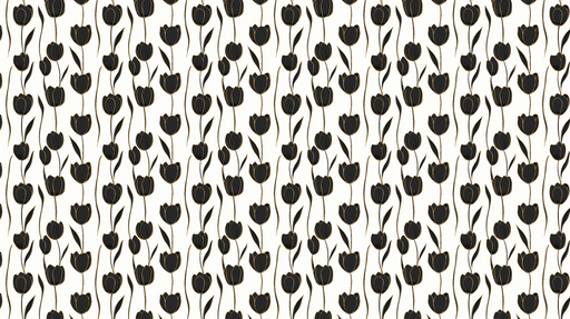 Papier peint tulipes noires Motif de tulipes stylisées sur fond blanc