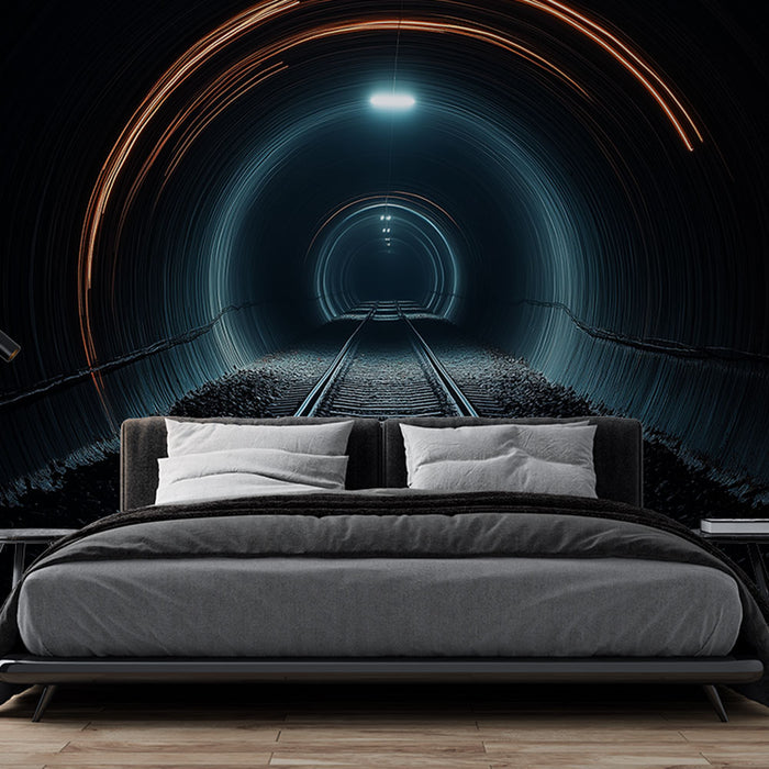 Papier peint tunnel | Ambiance mystique dans un tunnel ferroviaire sombre