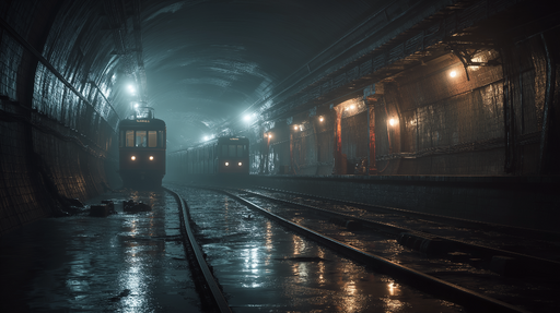 Papier peint tunnel de métro Atmosphère mystérieuse et urbaine avec éclairage dramatique