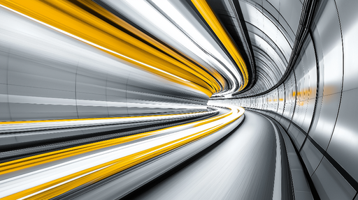 Papier peint tunnel futuriste Design abstrait avec des lignes dynamiques en jaune et argent