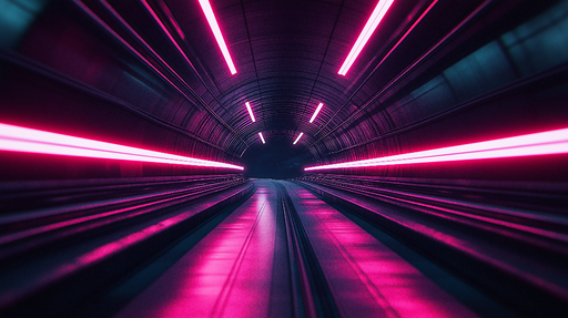 Papier peint tunnel futuriste Tunnel illuminé par des néons roses