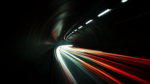 Papier peint tunnel lumineux Trajectoires de lumière dans un tunnel sombre