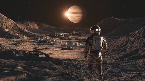 Papier peint univers Astronaute contemplant la beauté de Jupiter