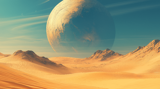 Papier peint univers Dune de sable avec une planète majestueuse en arrière-plan