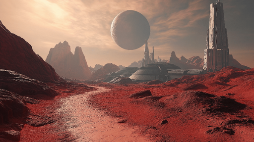 Papier peint univers Paysage martien avec des structures futuristes