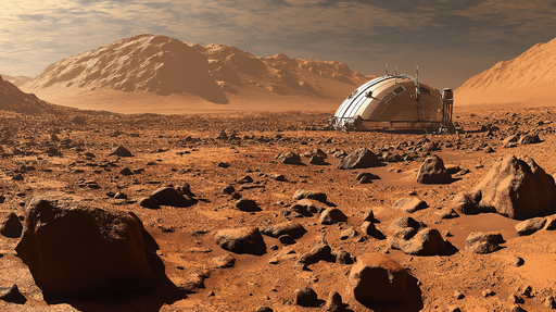 Papier peint univers Paysage martien et habitat futuriste