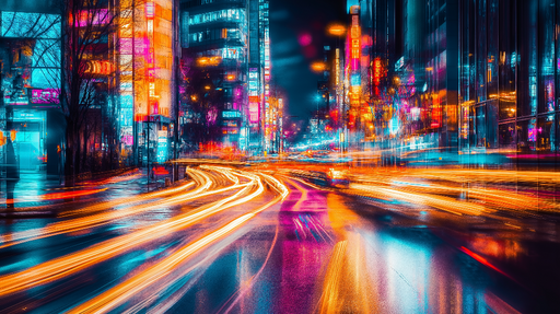 Papier peint urbain Ville nocturne vibrante aux néons