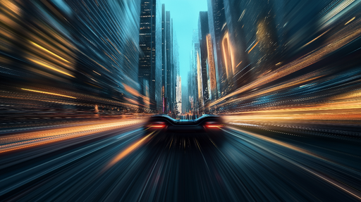 Papier peint urbain Voiture rapide dans une ville moderne et animée