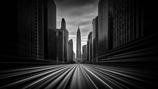 Papier peint urbain Vue dynamique de gratte-ciels en noir et blanc