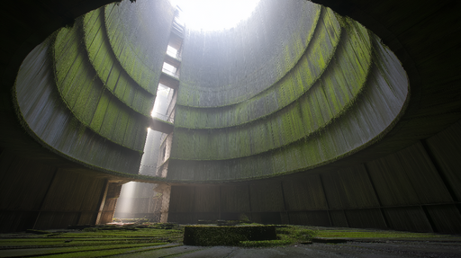 Papier peint urbex Intérieur d'une structure mystérieuse envahie par la nature