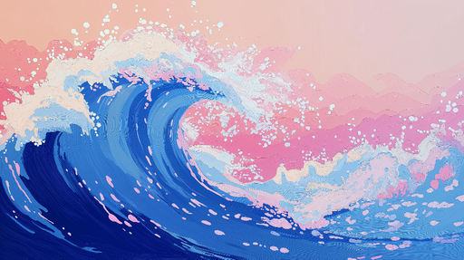 Papier peint vague Bleu et rose pastel