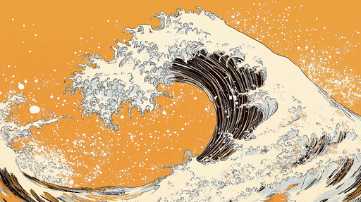 Papier peint vague Illustration stylisée des vagues sur fond orange