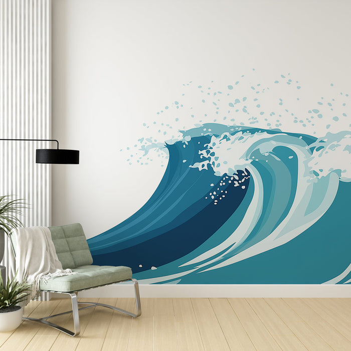 Papier peint vague marine | Design contemporain en bleu océan