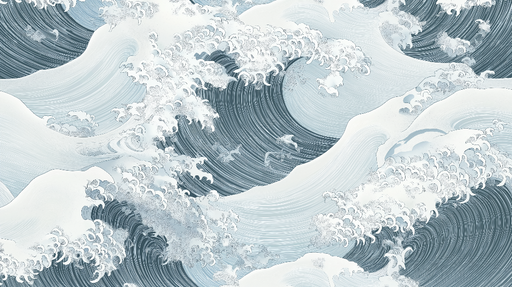 Papier peint vague Motif de vagues stylisées en bleu et blanc