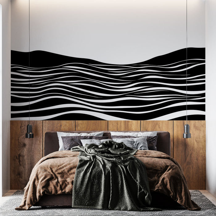 Papier peint vague noire | Design abstrait en noir et blanc