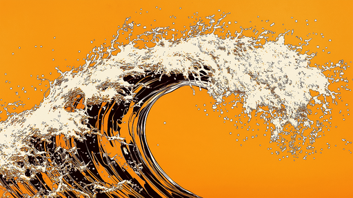 Papier peint vague Vague dynamique sur fond orange