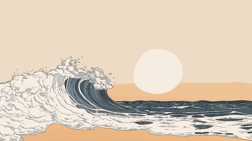 Papier peint vague Vague stylisée au bord d'une plage au coucher du soleil