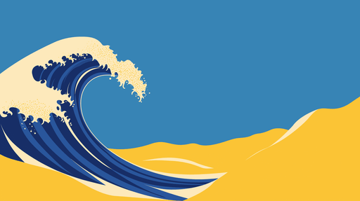 Papier peint vague Vague stylisée sur fond bleu et sable doré