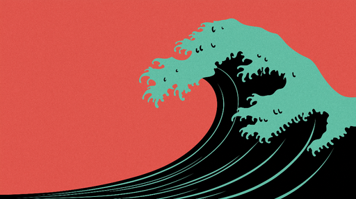 Papier peint vague Vague turquoise sur fond rouge vif