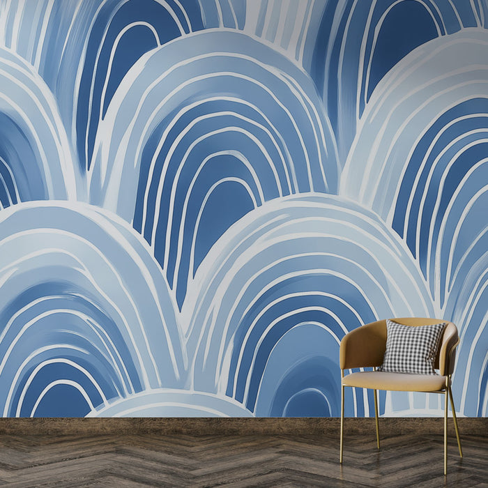 Papier peint vagues bleues avec motifs ondulés pour décoration murale moderne