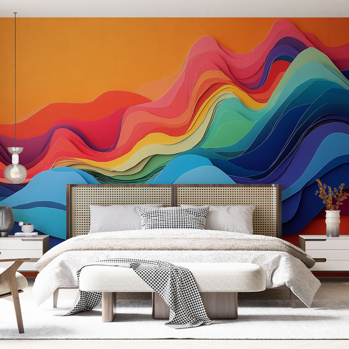 Papier peint coloré avec vagues et formes ondulées pour chambre moderne et vibrante