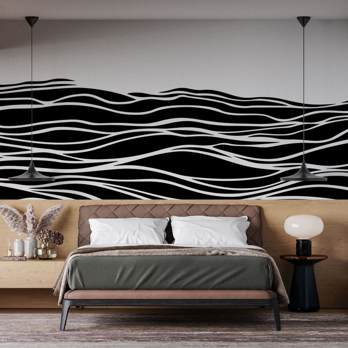 Papier peint vagues | Design graphique monochrome en noir et blanc