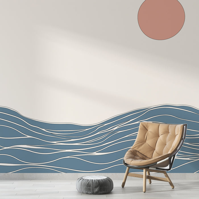 Papier peint vagues | Design minimaliste bleu et rose