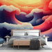 Papier peint abstrait avec vagues dynamiques et nuages colorés pour chambre moderne.
