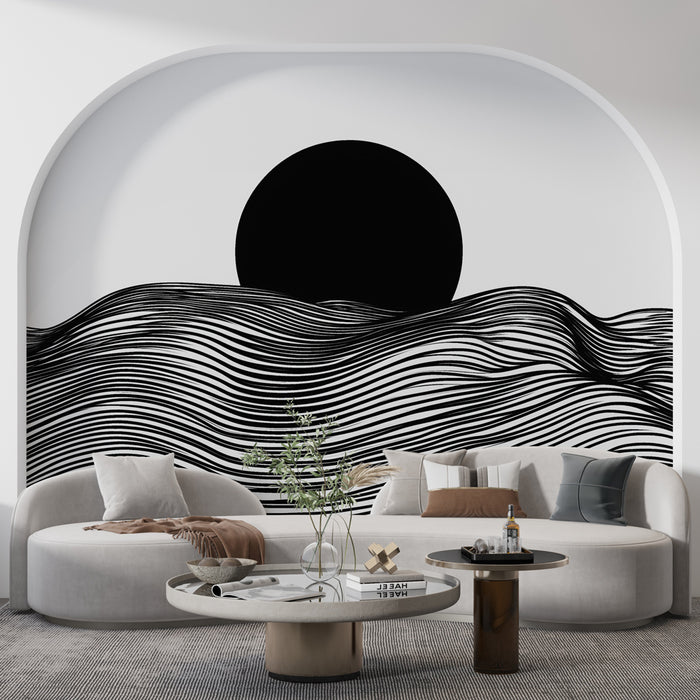 Papier peint vagues minimalistes | Design en noir et blanc