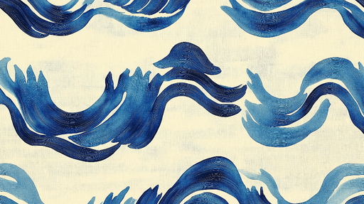 Papier peint vagues Motif abstrait en bleu et crème