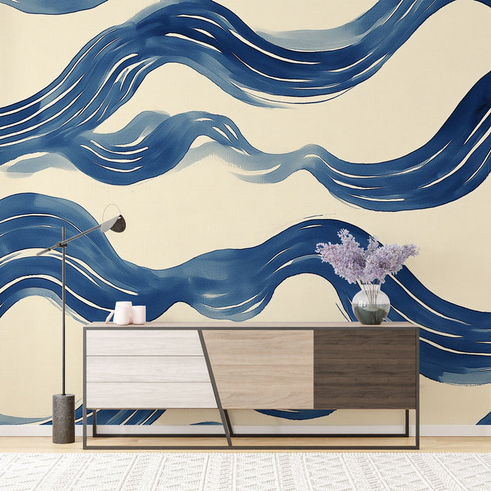 Papier peint vagues | Motif aquatique en nuances de bleu