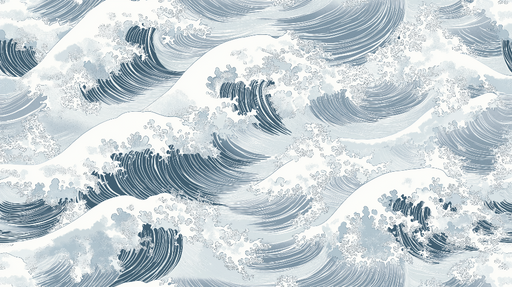Papier peint vagues Motif de vagues stylisées en nuances de bleu