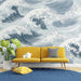 Papier peint vagues bleues avec motif de vagues stylisées pour salon moderne