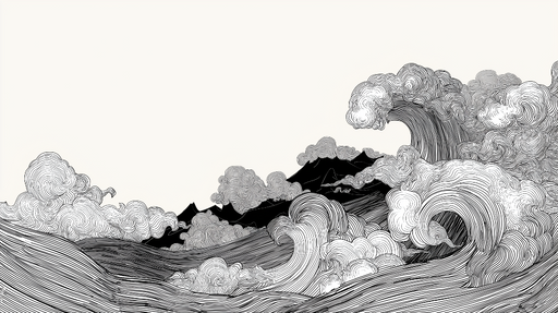 Papier peint vagues Motifs abstraits de vagues et nuages en noir et blanc