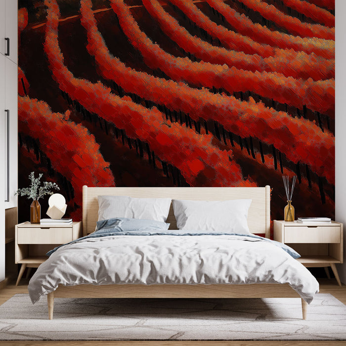 Papier peint vagues rouges | Design abstrait et contemporain