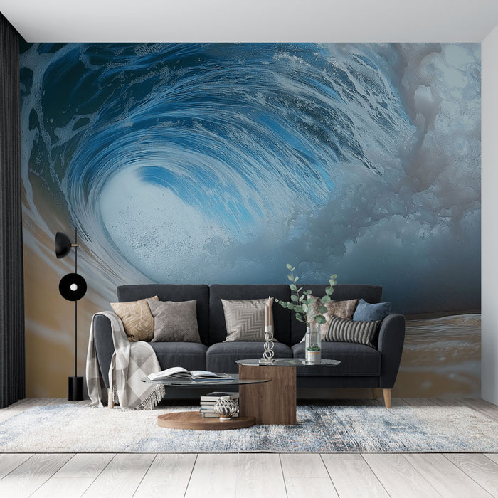 Papier peint vagues | Vagues turquoise se brisant sur le sable doré