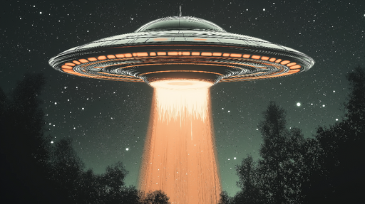 Papier peint vaisseau spatial Vaisseau spatial futuriste éclairé dans un ciel étoilé