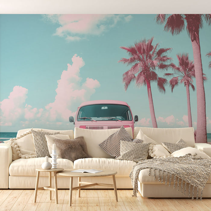 Papier peint van rose | Un voyage en bord de mer sous un ciel pastel