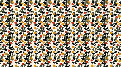Papier peint végétal coloré Motif graphique de feuillages variés aux teintes chaudes et sombres