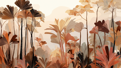 Papier peint végétal Feuilles aux teintes chaudes et motifs délicats