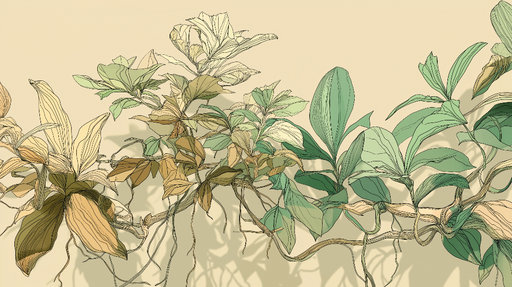 Papier peint végétal Motif de plantes aux lignes délicates sur fond beige