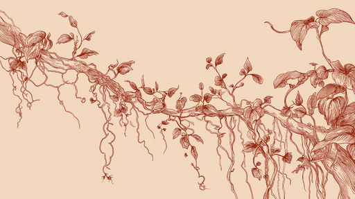 Papier peint végétal rustique Motif de lierre et de racines enroulées