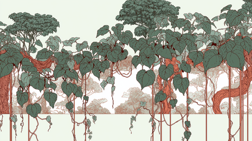 Papier peint végétal Vigne et feuillage luxuriant sur un fond doux