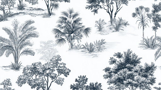 Papier peint végétation Motifs botaniques en bleu sur fond clair