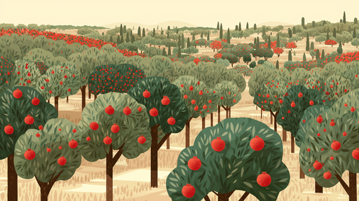 Papier peint verger Un paysage enchanteur de pommiers aux fruits rouges